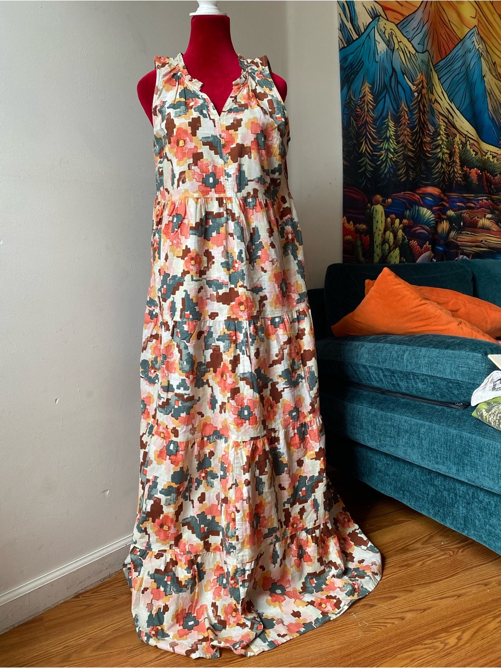 Sonoma Floral Maxi Dress in Coral, Cream & Green
